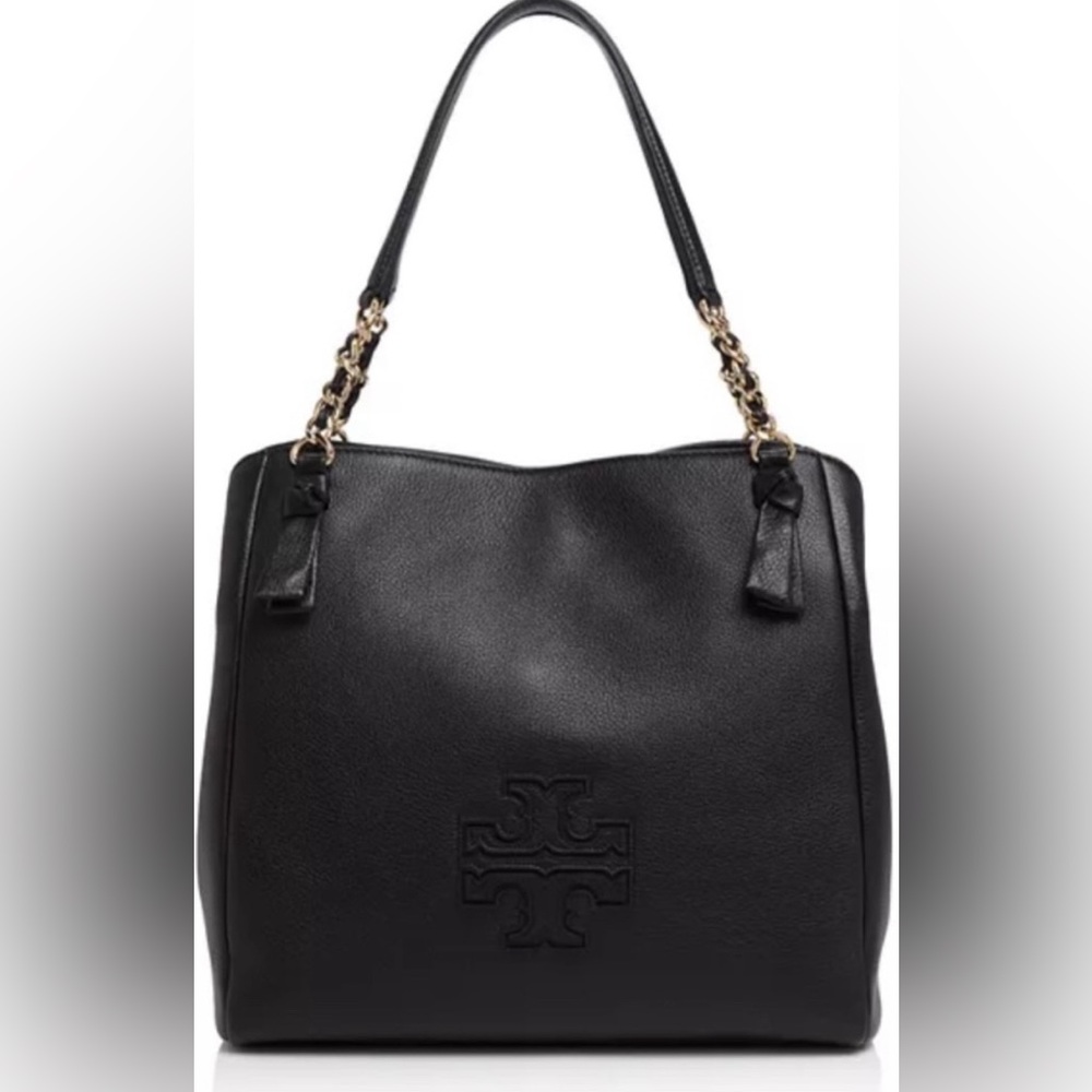NWOT Tory Burch Harper blk pebbled leather bag with Tonal Double T Logo Classic
